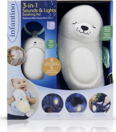 Dritë nate për bebe Infantino Seal 3 në 1, me melodi, e bardhë