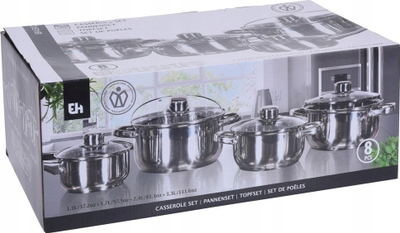 Set tenxhere Excellent Houseware, 8 pjesë, çelik inox, ngjyrë argjendi