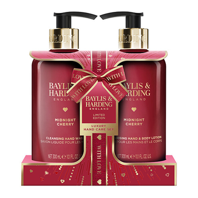 Set Baylis & Harding Midnight Cherry, xhel pastrues për duar, 300 ml + losion për duar dhe trup, 300 ml