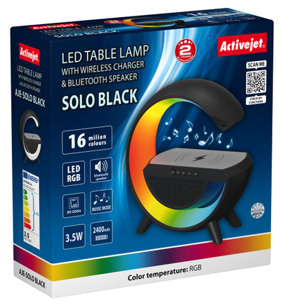 Llambë tavoline Activejet AJE-SOLO, LED RGB me muzikë Bluetooth, e zezë