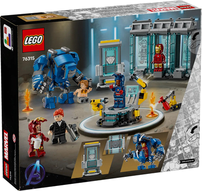 Set lodër LEGO Marvel Iron Man Laboratory Hall of Armor, me figurina, për fëmijë, shumëngjyrësh