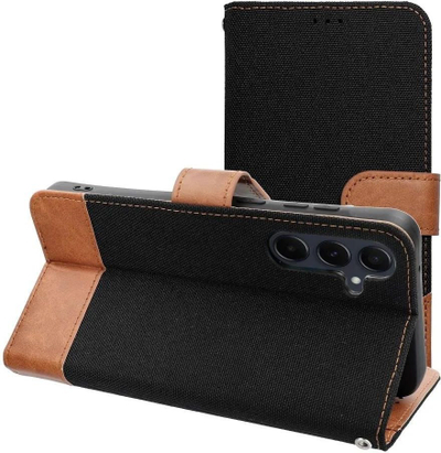 Kapuçine libër GreenGo OEM Jeans për Xiaomi Redmi Note 14 Pro 4G, me xhepa për karta, e zezë
