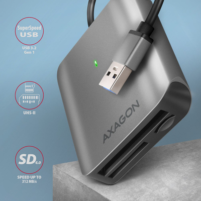 Lexues karte Axagon CRE-S3, USB-A 3.2 Gen 1, 3 slote, gri