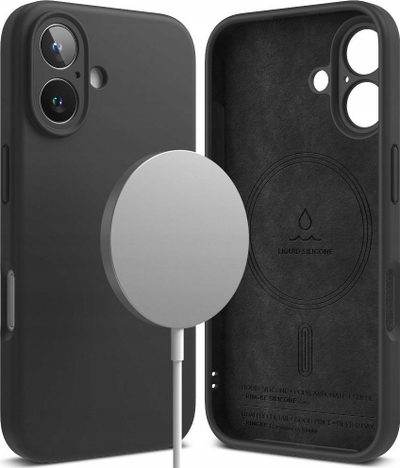 Kapak telefoni Ringke Silicone Magnetic, MagSafe për iPhone 16, silikoni, i zi
