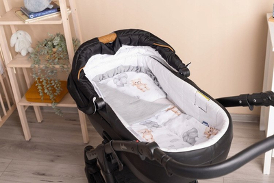 Set karroce bebesh Sensillo Muslin Teddy, jastëk dhe batanije, gri