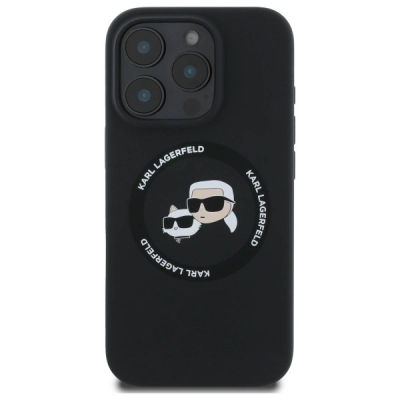 Mbrojtëse telefoni Karl Lagerfeld Liquid Silicone K&CH Heads, MagSafe, për iPhone 16 Pro Max, e zezë