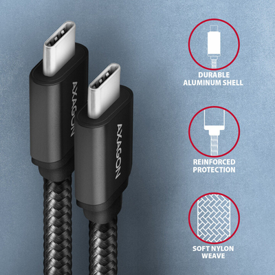Kabllo AXAGON USB-C - USB-C SPEED USB3.2 Gen 1, PD60W 3A, 2m, e zezë
