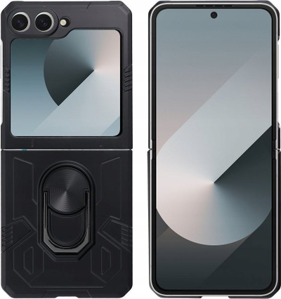 Futrollë mbrojtëse Armor për Samsung Galaxy Z Flip 6, dy-shtresore, me unazë qëndrore, e zezë