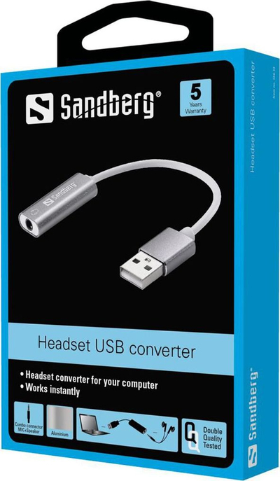 Përshtatës USB Sandberg 134-13, USB në Jack 3.5mm, i argjendtë