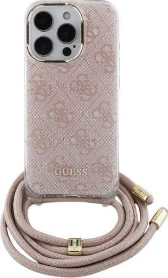 Kllëf telefoni Guess 4G Crossbody Cord Print për iPhone 16 6.1", rozë
