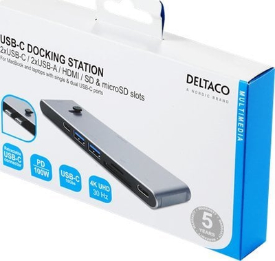 Adapter USB C Deltaco USBC HDMI21, docking station, 4K 3840x2160, PD 100W, gri