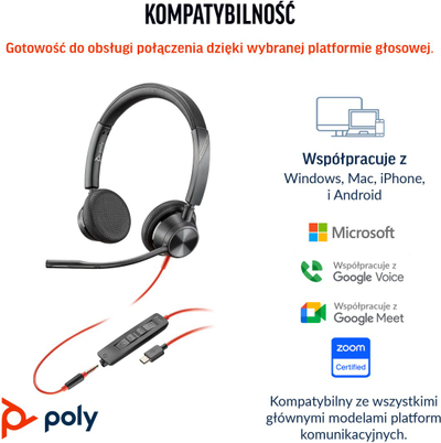 Kufje me mikrofon Poly Blackwire 3325, 3.5mm, USB C, e zezë