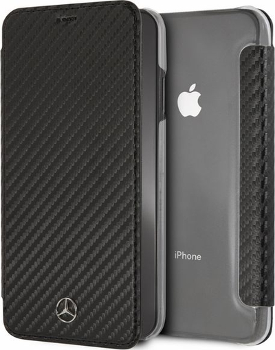 Kopertinë telefoni Mercedes Benz Dynamic Carbon për iPhone XS Max, tip book cover, e zezë