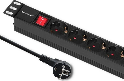 Продолжен приклучок за шкаф РАК Qoltec PDU 1U, 8x SCHUKO, 16A, 2m, црна