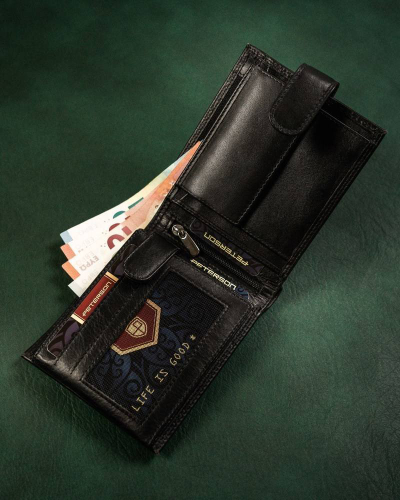 Portofol çunash Peterson Leather, lëkurë natyrale, RFID, i zi