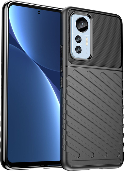Maskë telefoni Hurtel Thunder Case Xiaomi 12 Lite, silikoni i fortë, kundër goditjeve, e zezë