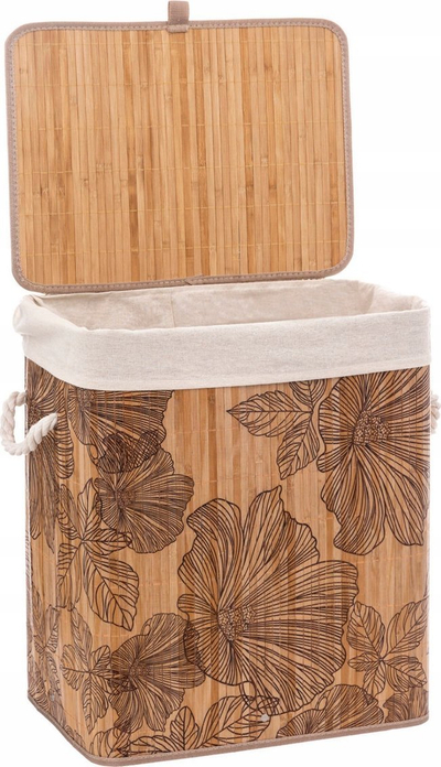 Shportë rrobash 5five Simply Smart Bamboo, 60L, e ngushtë, bezhë me lule