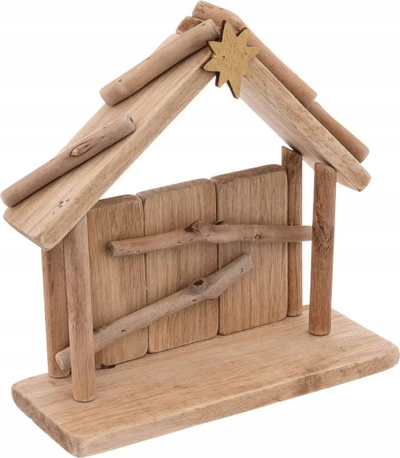 Stallë dekorative Feeric Lights Nativity, 3 figura, 20x19cm, ngjyrë druri natyrale