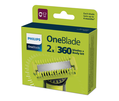 Set rezervë Philips OneBlade QP624/50, 2 brisqe 360, 2 aksesorë