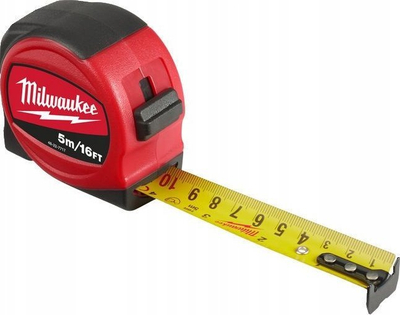 Metër Milwaukee Slimline, 5 m / 16 ft, trup i vogël kompakt, i kuq