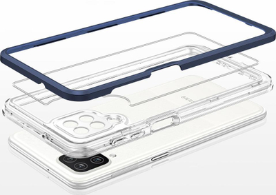 Kapak telefoni Hurtel Clear 3n1 për Samsung Galaxy A22 4G, xhel TPU, transparent me kornizë blu