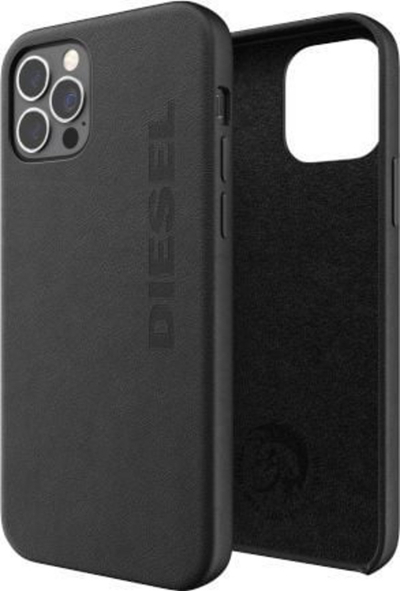Kapotë telefoni Diesel Moulded Premium Leather, për iPhone 12 Pro Max, lëkurë natyrale, e zezë