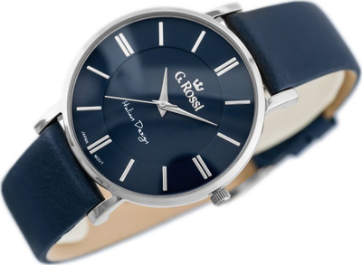 Orë burrash G.Rossi 10401A-6F1, mekanizëm quartz, rrip lëkure, blu