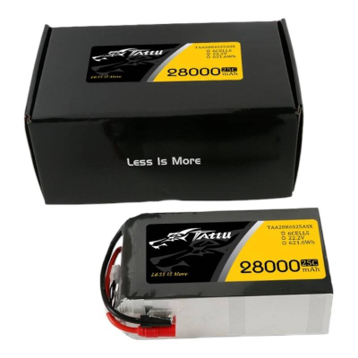 Bateri LiPo Tattu 28000mAh, 22.2V 25C 6S1P, e zezë