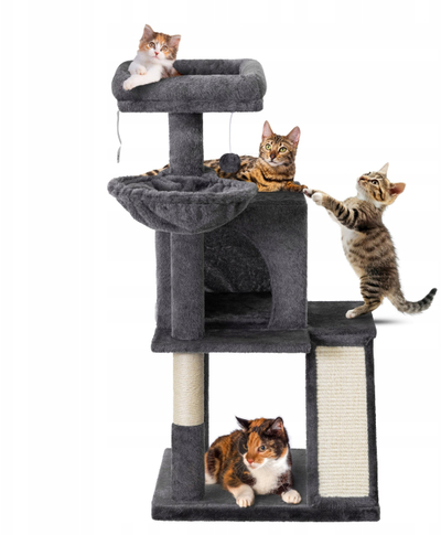 Kullë gërvishtëse për mace Hobbydog Cat Scratcher House Hut, 95 cm, me hamak, gri
