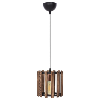 Llambë e varur tavani cilindrike, dru + metal, Ø23×77 cm (HM7704.01)