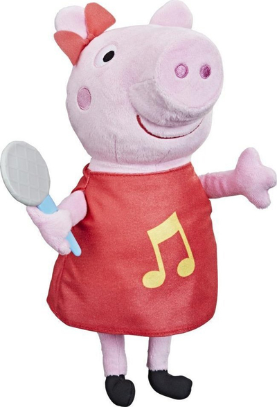 Lodër pelushi Peppa Pig Singing Peppa, me zë, me mikrofon, me fustan të kuq