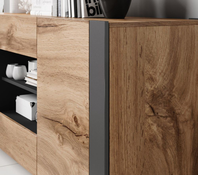 Komodë Cama WOOD, 3 dyer, dushk wotan antracit