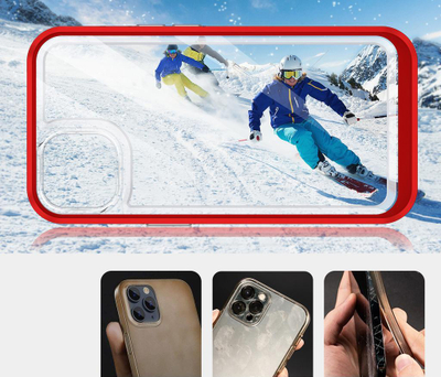 Mbrojtëse telefoni Clear 3n1 për iPhone 13, transparente, kornizë antishok, e kuqe