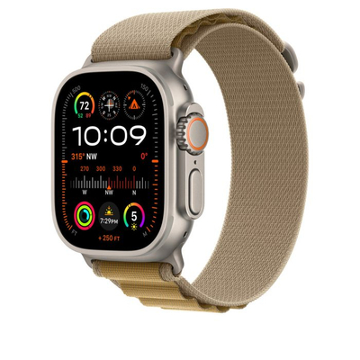 Apple Watch 49mm Loop, Tan Alpine Loop, Natural Titanium Finish, M