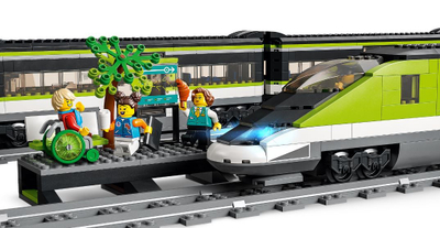Set lodër LEGO City Passenger Express Train 60337, tren elektrik, me shina