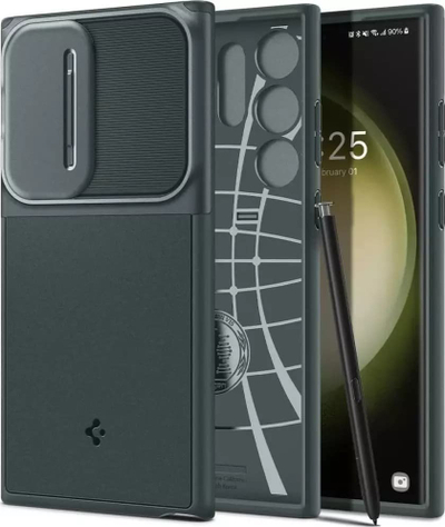 Kapak telefoni Spigen Optik Armor për Samsung Galaxy S23 Ultra, mbrojtje ushtarake, Abyss Green