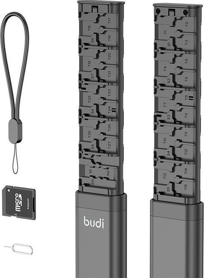 Organizues kartash memorie Budi Alloy, për MicroSD, SD, Nano SIM, alumini, gri