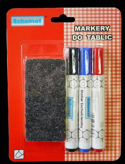 Set markera për tabela Schemat Dry Erase, 3 copë, me fshirëse magnetike