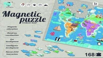 Puzzle magnetik Mega Creative World Map, 168 copa, për kalamaj 3+