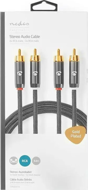 Kabllo audio Nedis RCA x2 në RCA x2, 5m, stereo, e zezë