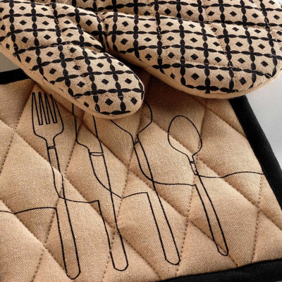 Set kuzhine Douceur d'intérieur Cotton Kitchen Glove Pad, pambuk i ricikluar, 2 copë, bezhë
