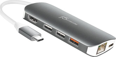 Adapter USB C J5create JCD383, 9 me 1, 4K, argjendtë me të bardhë