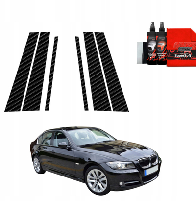 Folie mbrojtëse shtyllash GrizzGlass BodyShield Carbon BMW 3 E90 Sedan LCI 2008-2012, set me 6 copa, efekt karbon, e zezë