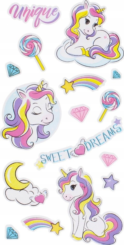 Ngjitëse Sticker Boo Unicorn, 7x18 cm, me shumë ngjyra