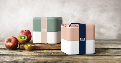 Kuti dreke bento Monbento MB Square Graphic Ginkgo, 1.7L, 2 ndarje, rozë me figura
