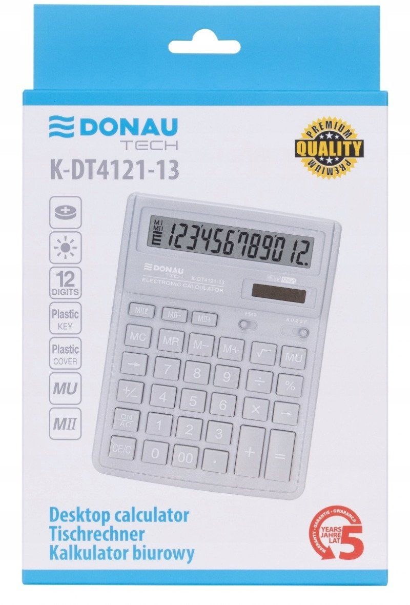 Kalkulator zyre Donau K DT4121 13, 12 shifra, solar dhe bateri, gri