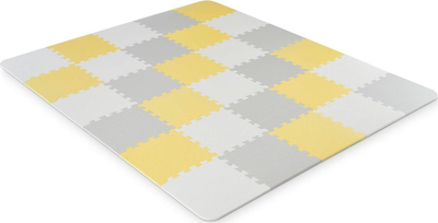 Тепих за игра Kinderkraft Puzzle Mat LUNO SHAPES, 30 парчиња, ЕВА пена, жолт