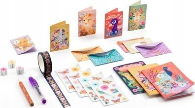 Set shkrimi letrash Djeco Kendra Mini, kartolina dhe zarfe, me stikera dekorativë, shumëngjyrësh