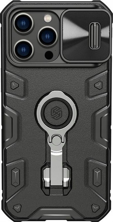 Kapak telefoni Nillkin CamShield Armor Pro për iPhone 14 Pro Max, me rrëshqitës kamere, me këmbë mbajtëse, i zi