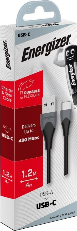 Kabllo kariku Energizer USB A në USB C 2.0, 1.2m, i zi